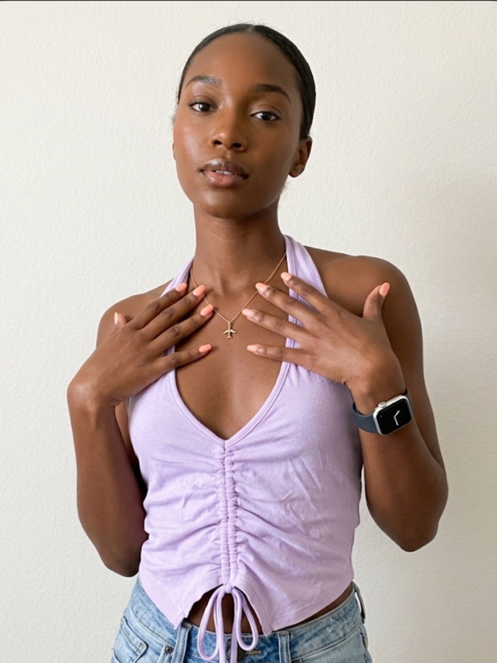 Ambiance Lavender Ruched Halter Crop Top | Y2K Aesthetic Summer Must-Have‎ Small